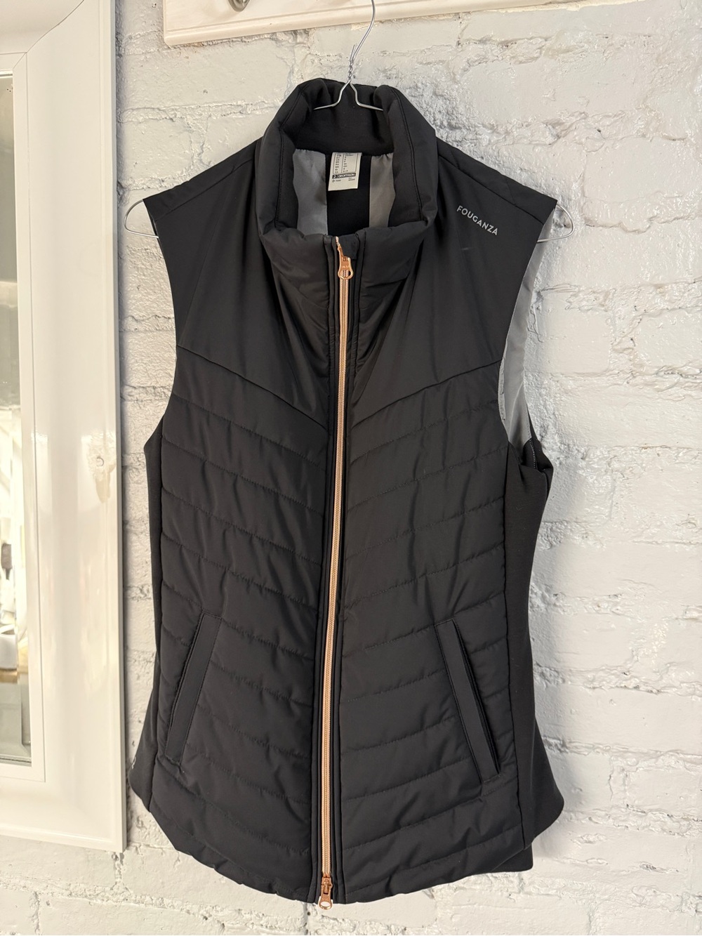 FOUGANZA Women's Black Quilted Vest with Rose Gold Zipper